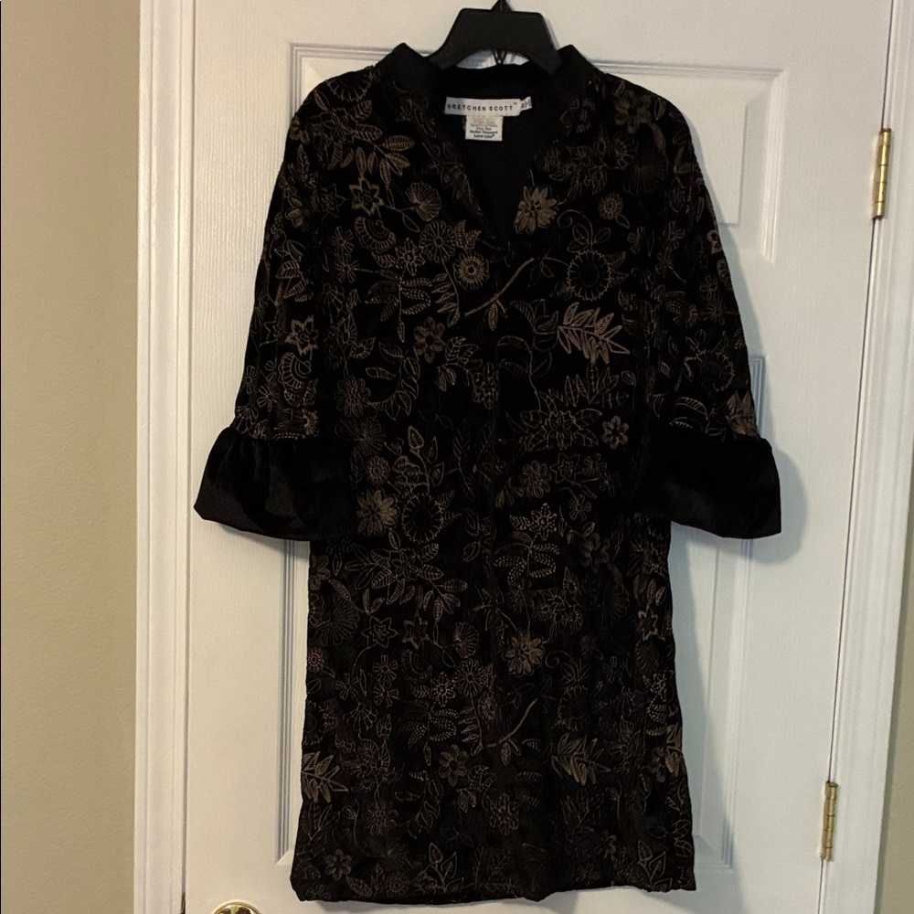 Gretchen Scott Designs Black and Gold Floral Dress